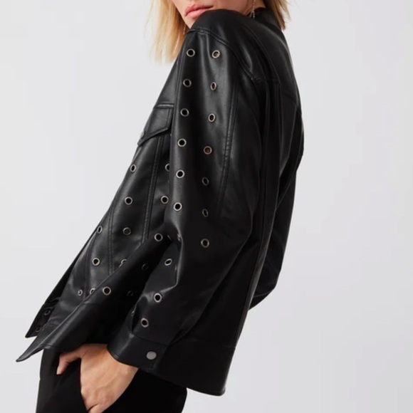 NWT Steve Madden Gabana Faux Leather Grommet Jacket Oversized XS - Picture 3 of 14